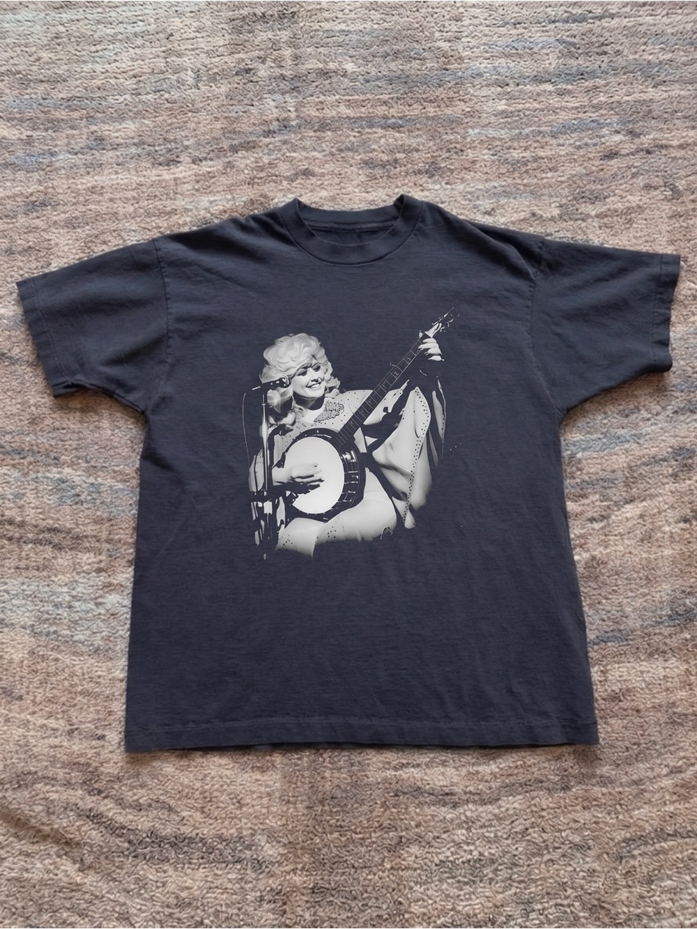 In Memory of Dolly Parton Banjo Portrait Faded Black T-Shirt